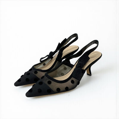 クリスチャンディオール CHRISTIAN DIOR J'ADIOR パンプス 靴 シューズ メッシュ ファブリック スエード ブラック ドット スリングバック