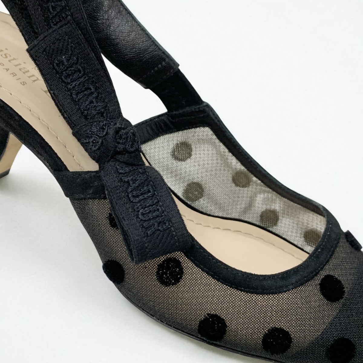 クリスチャンディオール CHRISTIAN DIOR J'ADIOR パンプス 靴 シューズ メッシュ ファブリック スエード ブラック ドット スリングバック