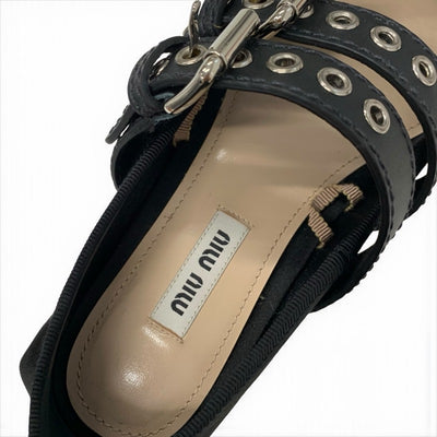 ミュウミュウ MIUMIU パンプス 靴 シューズ サテン ブラック ホワイト バレリーナ 厚底 プラットフォーム