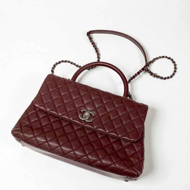 シャネル CHANEL バッグ ショルダーバッグ キャビアスキン ボルドー シルバー マトラッセ ココハンドル ガンメタリック ターンロック ハンドバッグ