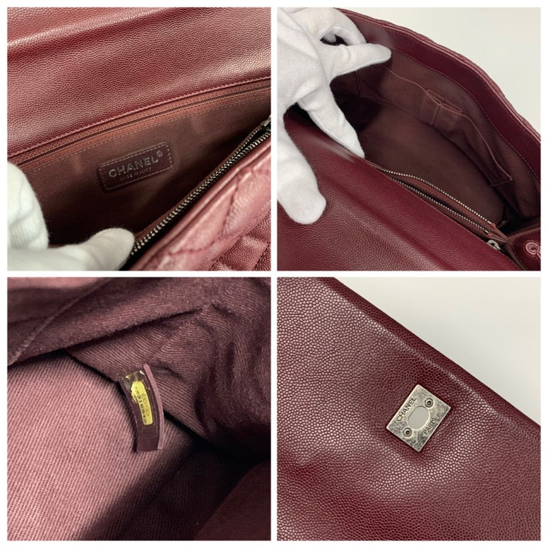 シャネル CHANEL バッグ ショルダーバッグ キャビアスキン ボルドー シルバー マトラッセ ココハンドル ガンメタリック ターンロック ハンドバッグ