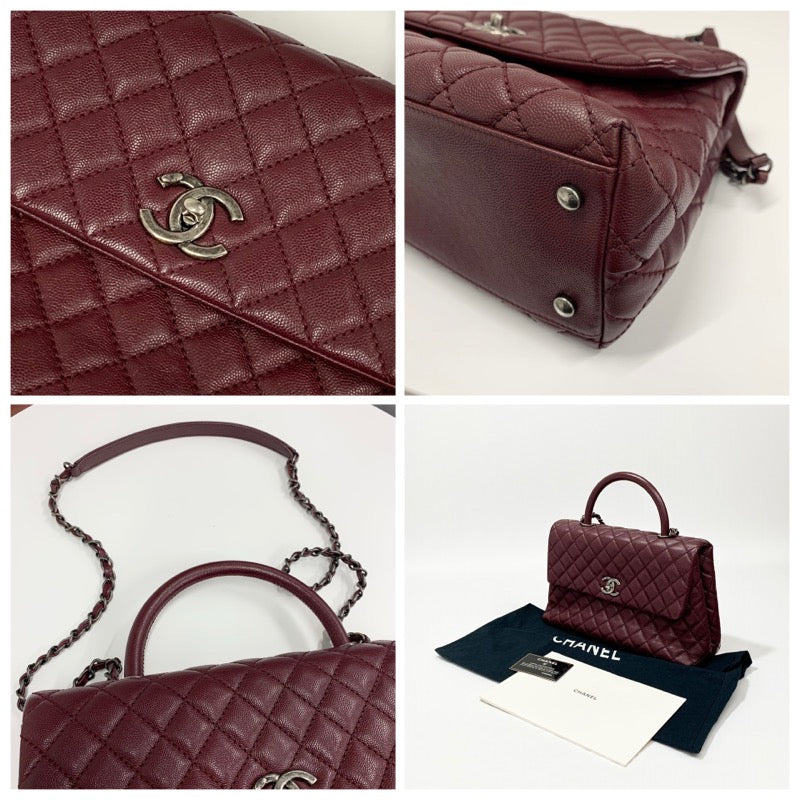 シャネル CHANEL バッグ ショルダーバッグ キャビアスキン ボルドー シルバー マトラッセ ココハンドル ガンメタリック ターンロック ハンドバッグ