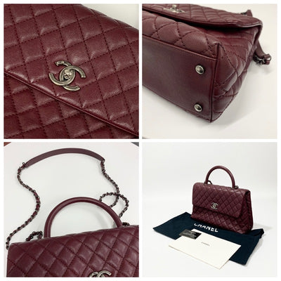 シャネル CHANEL バッグ ショルダーバッグ キャビアスキン ボルドー シルバー マトラッセ ココハンドル ガンメタリック ターンロック ハンドバッグ