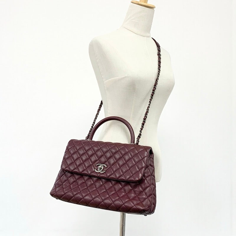 シャネル CHANEL バッグ ショルダーバッグ キャビアスキン ボルドー シルバー マトラッセ ココハンドル ガンメタリック ターンロック ハンドバッグ