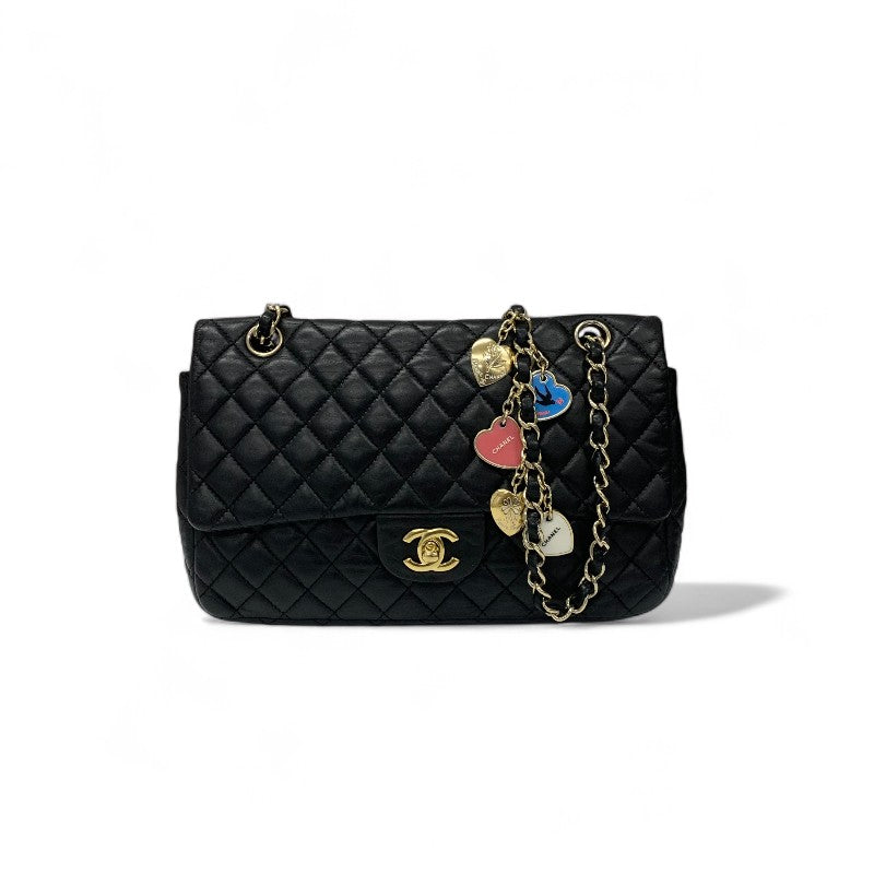 シャネル CHANEL バッグ ショルダーバッグ ブラック ゴールド ココマーク マトラッセ シングルフラップ ダブルチェーン ハート チャーム