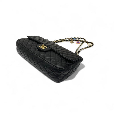 シャネル CHANEL バッグ ショルダーバッグ ブラック ゴールド ココマーク マトラッセ シングルフラップ ダブルチェーン ハート チャーム