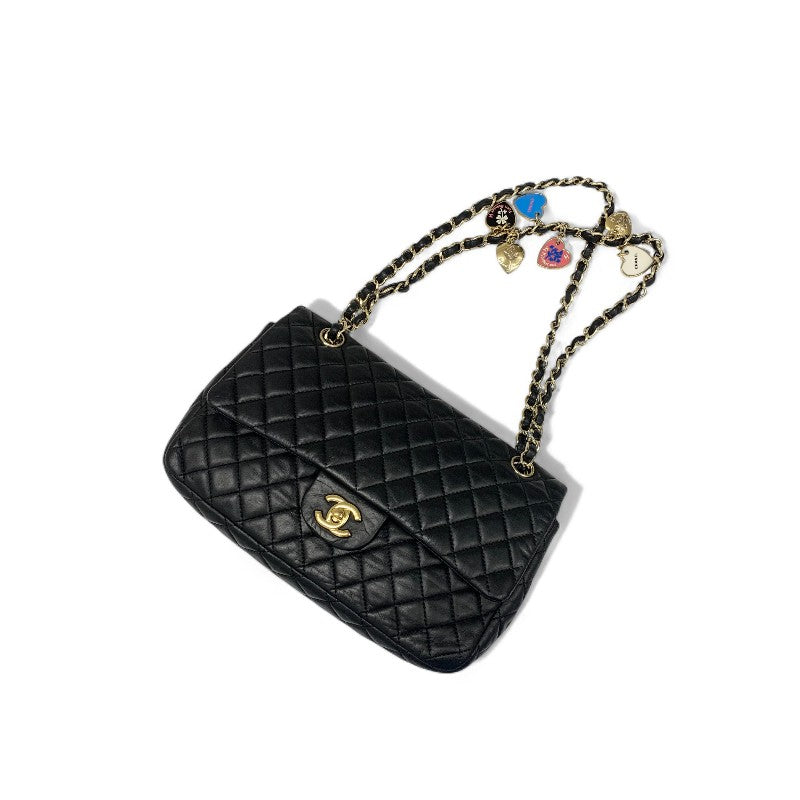 シャネル CHANEL バッグ ショルダーバッグ ブラック ゴールド ココマーク マトラッセ シングルフラップ ダブルチェーン ハート チャーム