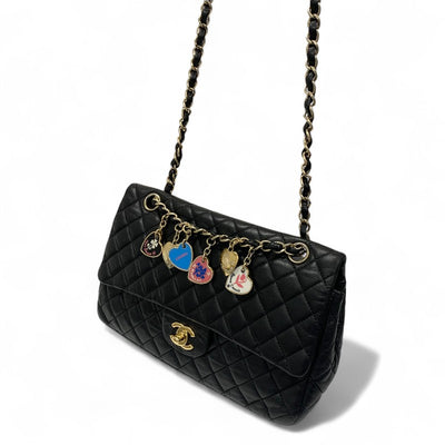 シャネル CHANEL バッグ ショルダーバッグ ブラック ゴールド ココマーク マトラッセ シングルフラップ ダブルチェーン ハート チャーム