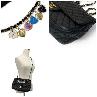 シャネル CHANEL バッグ ショルダーバッグ ブラック ゴールド ココマーク マトラッセ シングルフラップ ダブルチェーン ハート チャーム