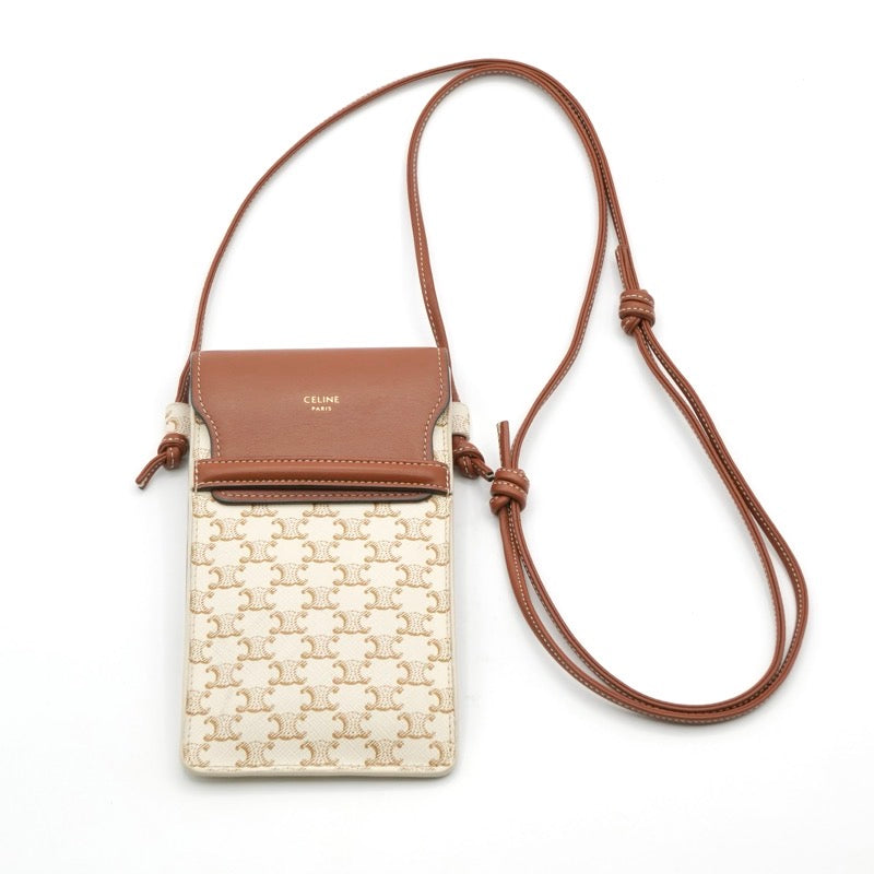 セリーヌ CELINE 携帯・スマホアクセサリー レザー ホワイト ブラウン トリオンフ ロゴ フォンケース モバイルポーチ ポシェット