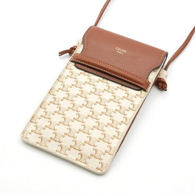 セリーヌ CELINE 携帯・スマホアクセサリー レザー ホワイト ブラウン トリオンフ ロゴ フォンケース モバイルポーチ ポシェット