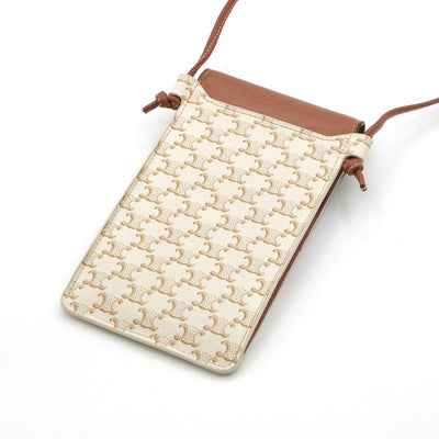 セリーヌ CELINE 携帯・スマホアクセサリー レザー ホワイト ブラウン トリオンフ ロゴ フォンケース モバイルポーチ ポシェット