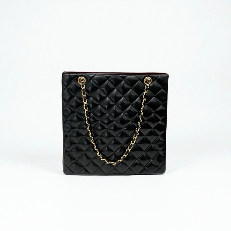 シャネル CHANEL バッグ トートバッグ ラムスキン ブラック ゴールド シルバー マトラッセ ココマーク チェーン