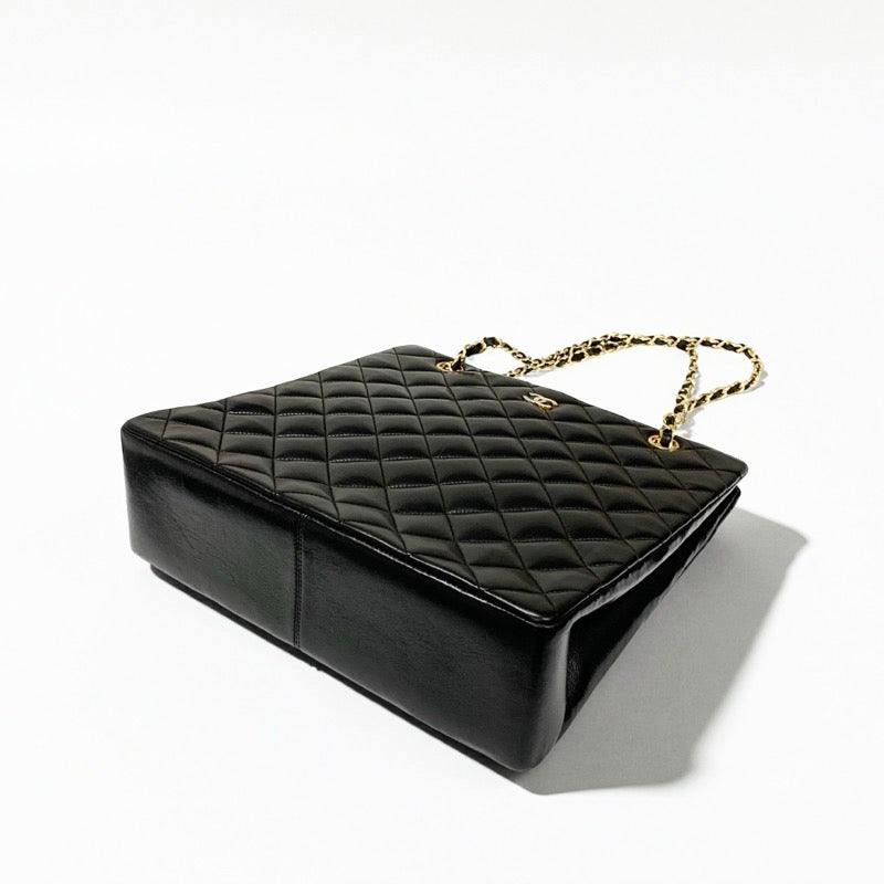 シャネル CHANEL バッグ トートバッグ ラムスキン ブラック ゴールド シルバー マトラッセ ココマーク チェーン