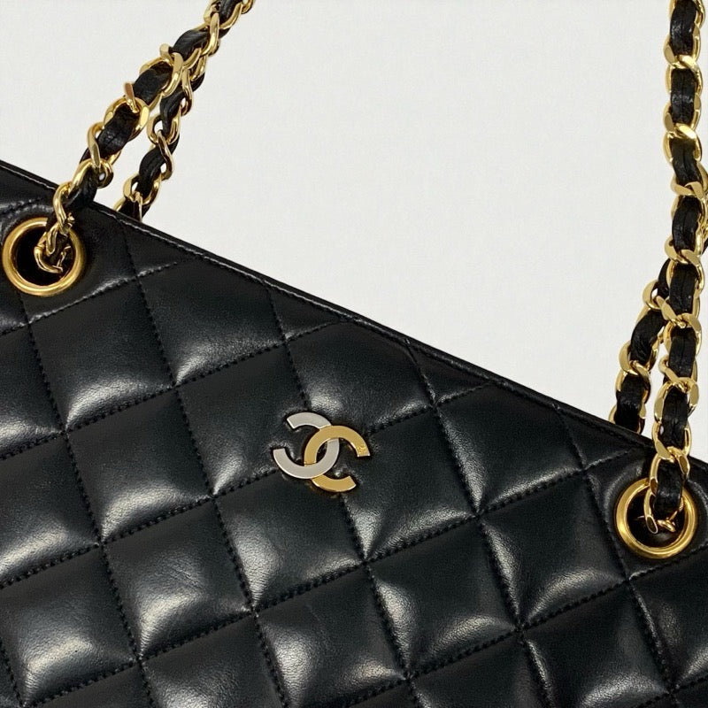 シャネル CHANEL バッグ トートバッグ ラムスキン ブラック ゴールド シルバー マトラッセ ココマーク チェーン