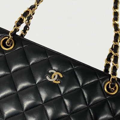シャネル CHANEL バッグ トートバッグ ラムスキン ブラック ゴールド シルバー マトラッセ ココマーク チェーン