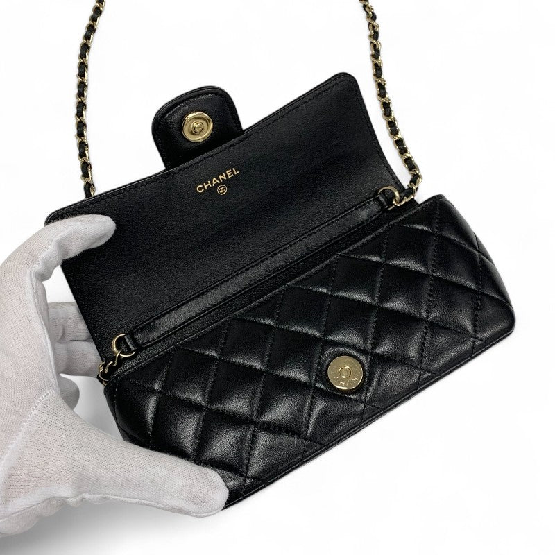 シャネル CHANEL バッグ ショルダーバッグ ラムスキン ブラック ゴールド ココマーク マトラッセ メガネケース チェーン