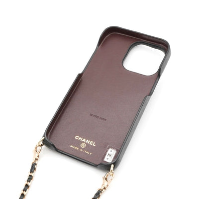 シャネル CHANEL 携帯・スマホアクセサリー ブラック ゴールド ココマーク マトラッセ iPhone15proMAX iPhoneケース チェーン パール