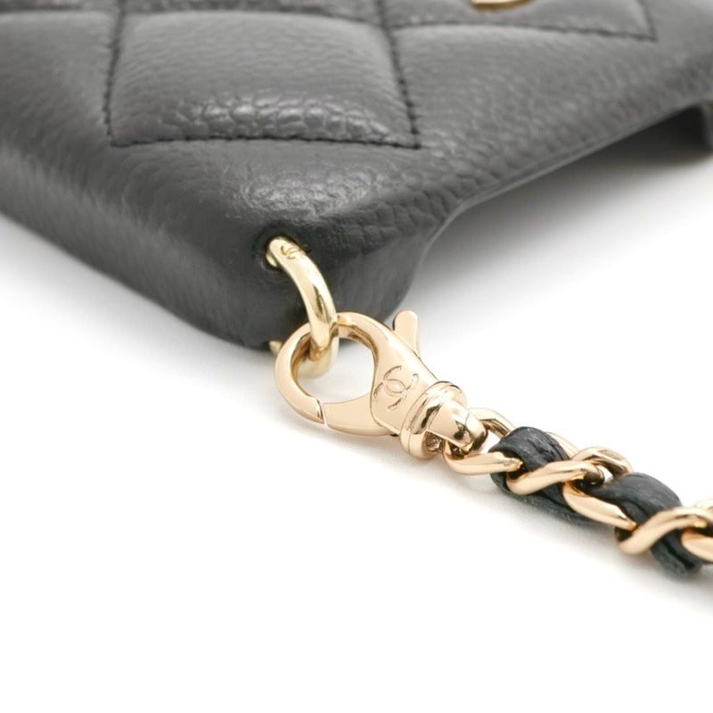 シャネル CHANEL 携帯・スマホアクセサリー ブラック ゴールド ココマーク マトラッセ iPhone15proMAX iPhoneケース チェーン パール