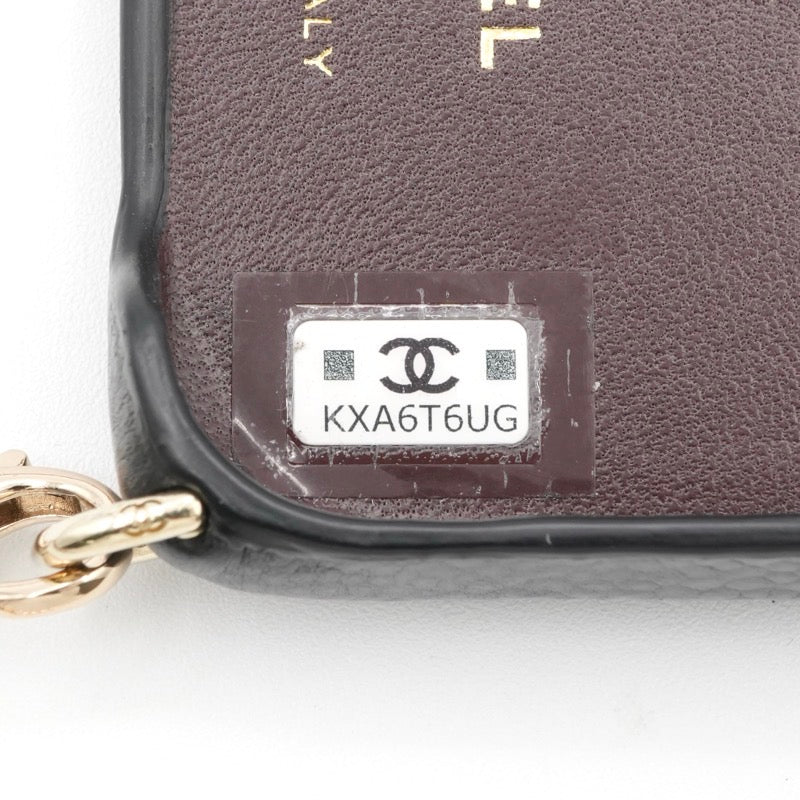 シャネル CHANEL 携帯・スマホアクセサリー ブラック ゴールド ココマーク マトラッセ iPhone15proMAX iPhoneケース チェーン パール