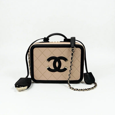 シャネル CHANEL バッグ ショルダーバッグ キャビアスキン ベージュ ブラック ゴールド ココマーク CCフィリグリー バニティ 2way チェーン
