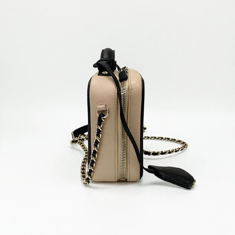 シャネル CHANEL バッグ ショルダーバッグ キャビアスキン ベージュ ブラック ゴールド ココマーク CCフィリグリー バニティ 2way チェーン