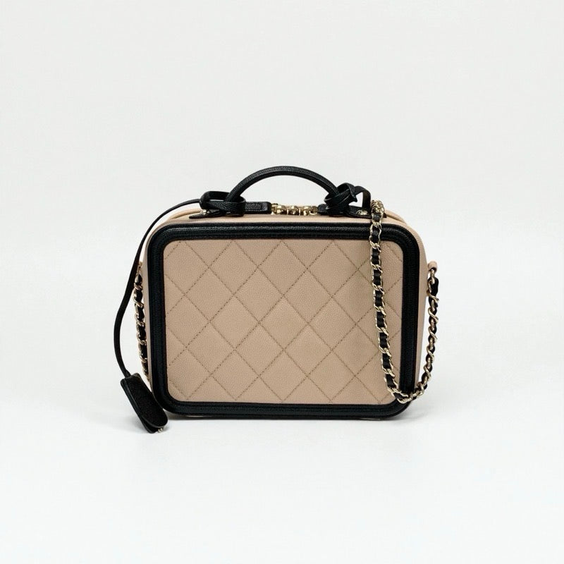 シャネル CHANEL バッグ ショルダーバッグ キャビアスキン ベージュ ブラック ゴールド ココマーク CCフィリグリー バニティ 2way チェーン