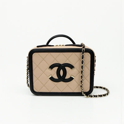 シャネル CHANEL バッグ ショルダーバッグ キャビアスキン ベージュ ブラック ゴールド ココマーク CCフィリグリー バニティ 2way チェーン