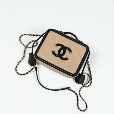 シャネル CHANEL バッグ ショルダーバッグ キャビアスキン ベージュ ブラック ゴールド ココマーク CCフィリグリー バニティ 2way チェーン
