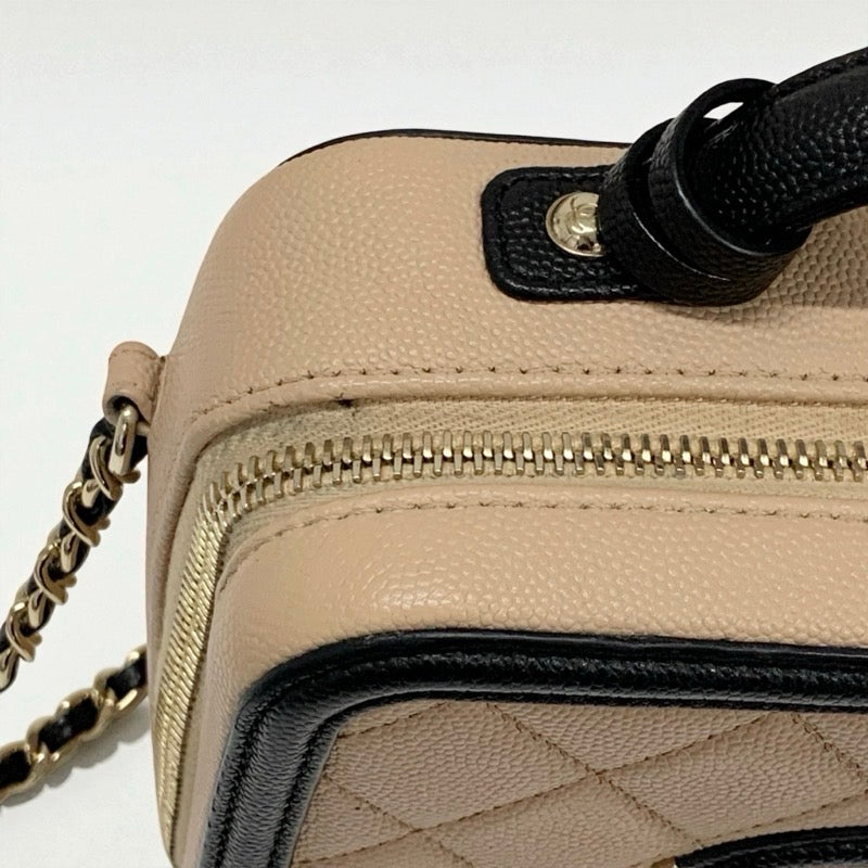 シャネル CHANEL バッグ ショルダーバッグ キャビアスキン ベージュ ブラック ゴールド ココマーク CCフィリグリー バニティ 2way チェーン