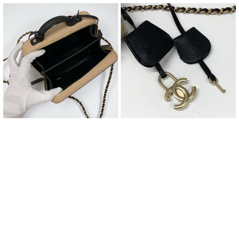 シャネル CHANEL バッグ ショルダーバッグ キャビアスキン ベージュ ブラック ゴールド ココマーク CCフィリグリー バニティ 2way チェーン