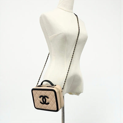 シャネル CHANEL バッグ ショルダーバッグ キャビアスキン ベージュ ブラック ゴールド ココマーク CCフィリグリー バニティ 2way チェーン