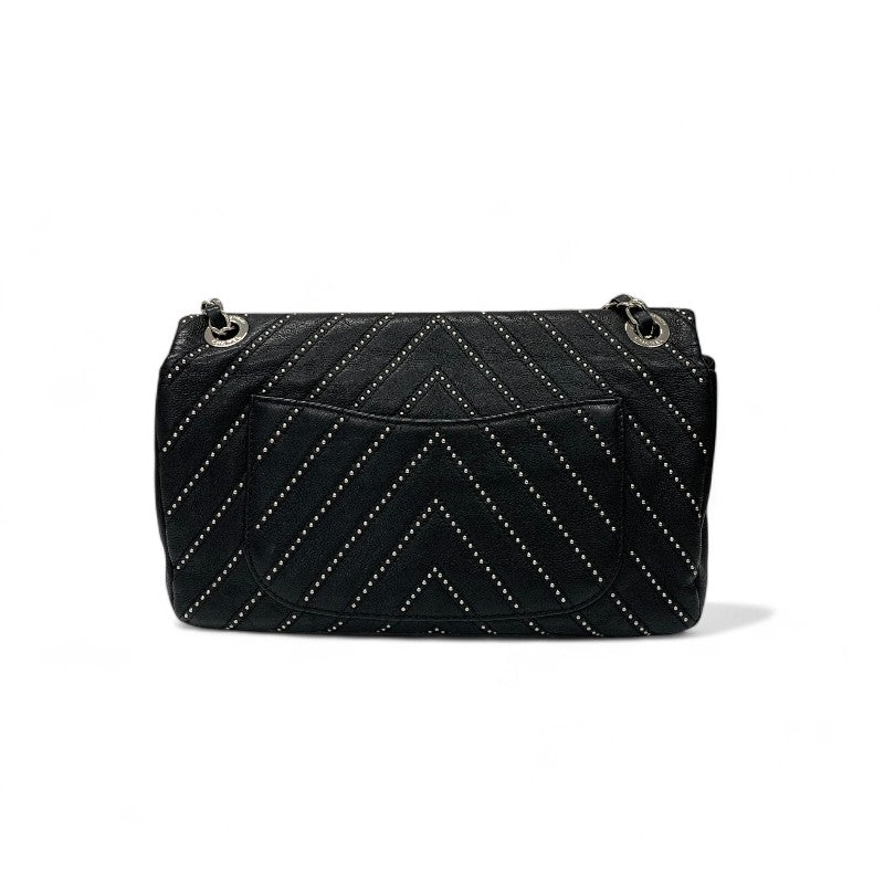 シャネル CHANEL バッグ ショルダーバッグ ブラック シルバー ターンロック ココマーク シングルフラップ ダブルチェーン スタッズ