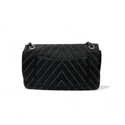 シャネル CHANEL バッグ ショルダーバッグ ブラック シルバー ターンロック ココマーク シングルフラップ ダブルチェーン スタッズ