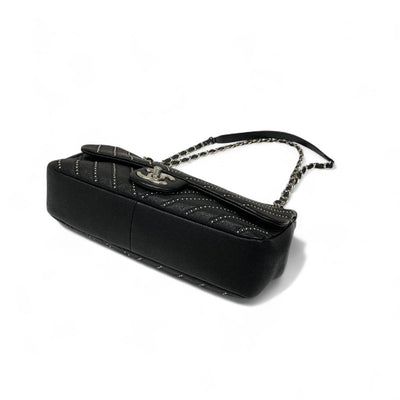 シャネル CHANEL バッグ ショルダーバッグ ブラック シルバー ターンロック ココマーク シングルフラップ ダブルチェーン スタッズ