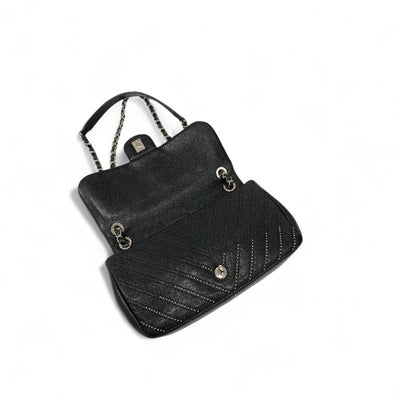 シャネル CHANEL バッグ ショルダーバッグ ブラック シルバー ターンロック ココマーク シングルフラップ ダブルチェーン スタッズ