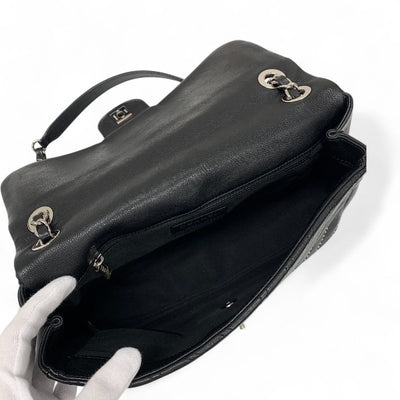 シャネル CHANEL バッグ ショルダーバッグ ブラック シルバー ターンロック ココマーク シングルフラップ ダブルチェーン スタッズ