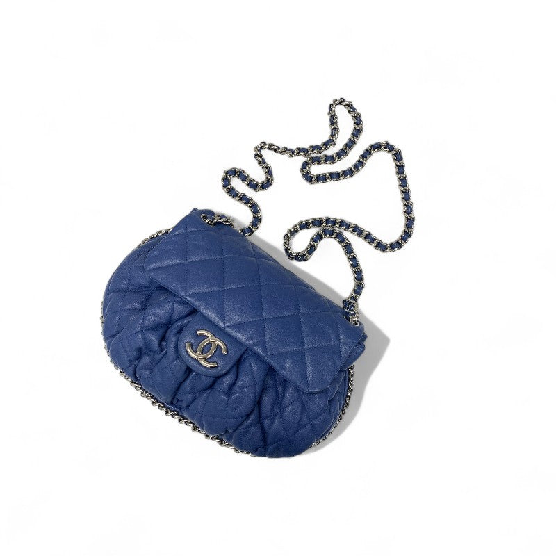 シャネル CHANEL バッグ ショルダーバッグ ブルー シルバー ココマーク シングルフラップ シングルチェーン
