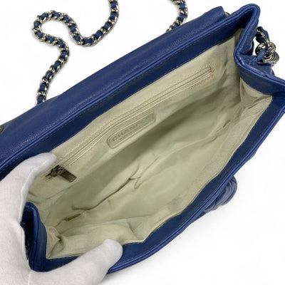 シャネル CHANEL バッグ ショルダーバッグ ブルー シルバー ココマーク シングルフラップ シングルチェーン