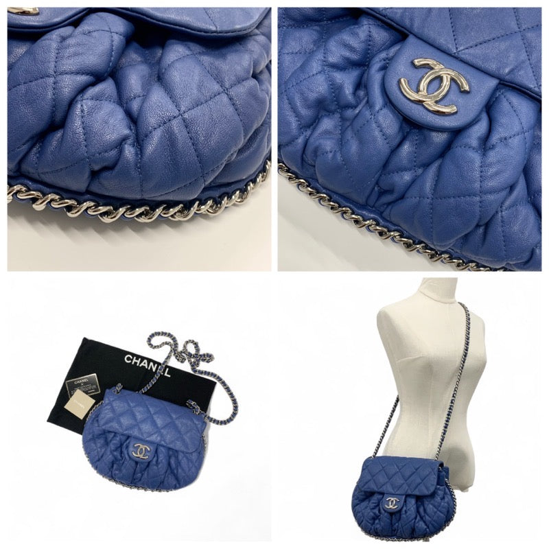 シャネル CHANEL バッグ ショルダーバッグ ブルー シルバー ココマーク シングルフラップ シングルチェーン