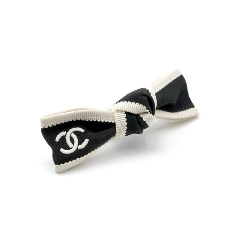 シャネル CHANEL ヘアアクセサリー ブラック アイボリー シルバー ココマーク リボン バレッタ