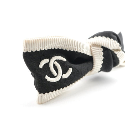 シャネル CHANEL ヘアアクセサリー ブラック アイボリー シルバー ココマーク リボン バレッタ