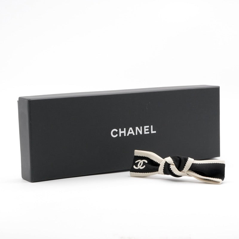 シャネル CHANEL ヘアアクセサリー ブラック アイボリー シルバー ココマーク リボン バレッタ