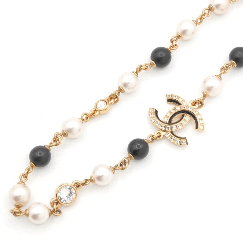 シャネル CHANEL ネックレス ペンダント チョーカー ゴールド ブラック ココマーク ラインストーン