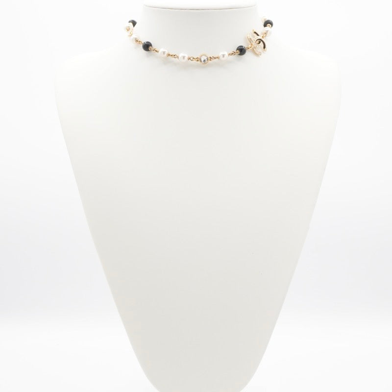 シャネル CHANEL ネックレス ペンダント チョーカー ゴールド ブラック ココマーク ラインストーン