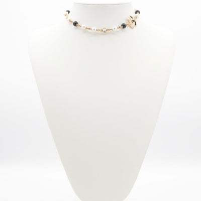 シャネル CHANEL ネックレス ペンダント チョーカー ゴールド ブラック ココマーク ラインストーン