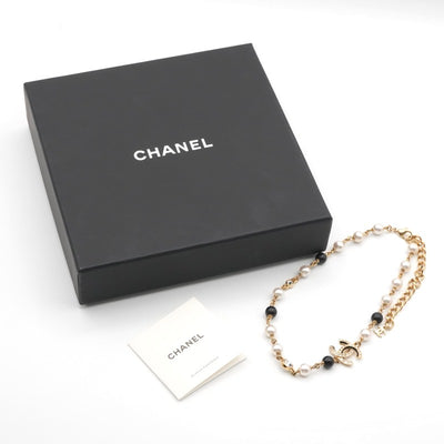 シャネル CHANEL ネックレス ペンダント チョーカー ゴールド ブラック ココマーク ラインストーン