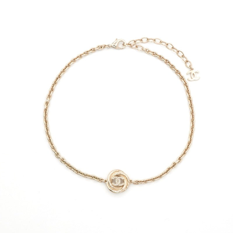 シャネル CHANEL ネックレス ペンダント チョーカー ゴールド ココマーク ラインストーン