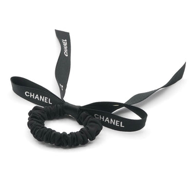 シャネル CHANEL ヘアアクセサリー シルク ブラック ホワイト ココマーク ロゴ リボン シュシュ ヘアゴム