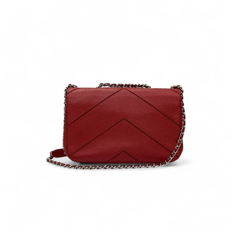 シャネル CHANEL バッグ ショルダーバッグ レッド シルバー Vステッチ ココマーク ダブルチェーン